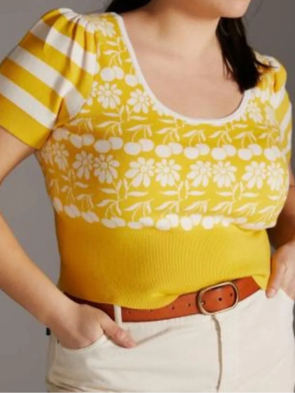 Maeve Yellow and White Floral Knit Top